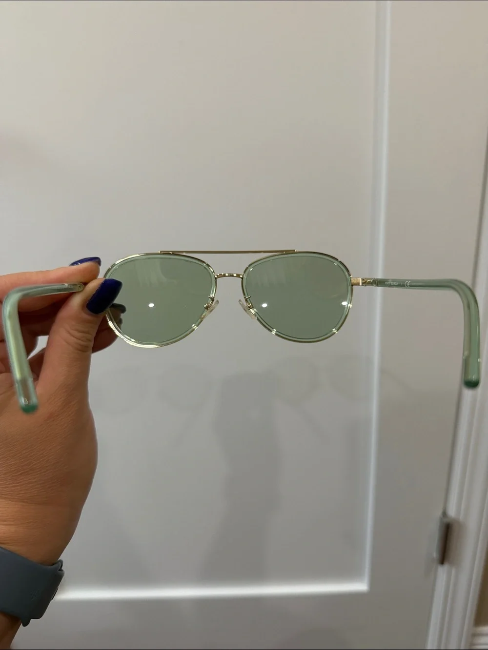 Tory Burch Gold Frame with Transparent Mint Lenses Aviator Sunglasses